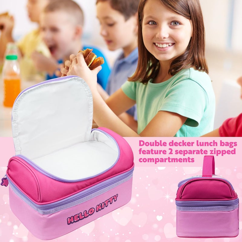 Get Trend Hello Kitty Lunch Bag Anime Insulated Lunch Box with Two Compartments for Picnic Snacks Cooler Bag Gifts for Kids (Pink Hello Kitty) - Image 2